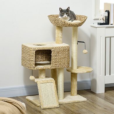 Cat Tree For Indoor Cats W/ Scratching Posts, Condo Cat Tower, Beige