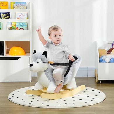Qaba Baby Rocking Horse, Plush Animal Rocker w/ Realistic Sound, Pedals