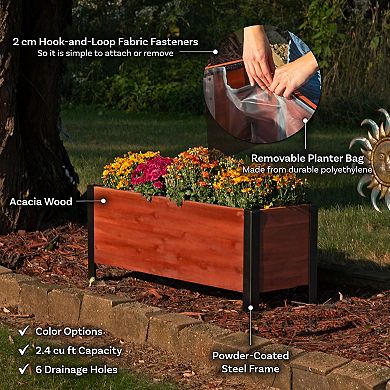 Acacia Wood Planter Box With Removable Planter Bag