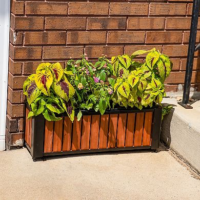 Sunnydaze Acacia Wood Slatted Planter Box With Removable Insert