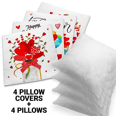 G128 18 X 18 In Valentine's Day Love Heart Waterproof Pillow, Set Of 4
