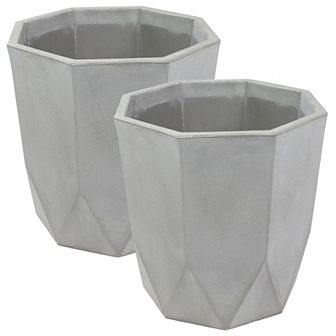 Sunnydaze Modern Faceted Polyresin Outdoor Planter - Gray - Set Of 2