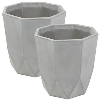 Sunnydaze 14.75 in Modern Faceted Polyresin Outdoor Planter - Light Gray