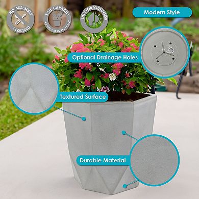 Sunnydaze Modern Faceted Polyresin Outdoor Planter - Gray - Set Of 2