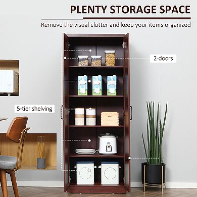 63" Rustic 2-door Kitchen Freestanding Storage Cabinet Pantry Shelves, Brown