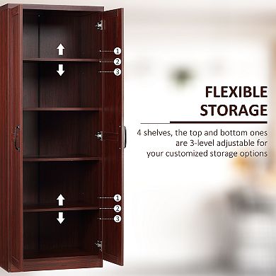 63" Rustic 2-door Kitchen Freestanding Storage Cabinet Pantry Shelves, Brown