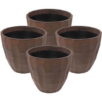 Sunnydaze 15.75 in Pebbled Polyresin Outdoor Planter - Dark Brown