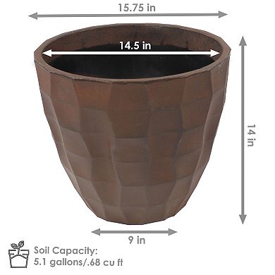 Sunnydaze 15.75 in Pebbled Polyresin Outdoor Planter - Dark Brown