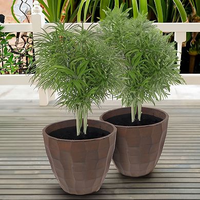 Sunnydaze 15.75 in Pebbled Polyresin Outdoor Planter - Dark Brown