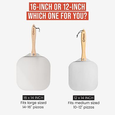Chef Pomodoro Aluminum Metal Pizza Peel With Foldable Wood Handle For Easy Storage (16 X 14 Inch)