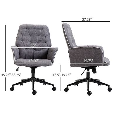 Modern Mid-back Home Office Computer Adjustable Chair W/ Padded Arms, Dark Grey