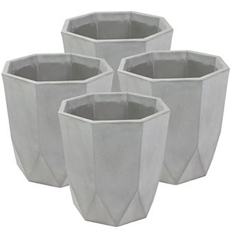 Sunnydaze Modern Faceted Polyresin Outdoor Planter - Gray - Set Of 4