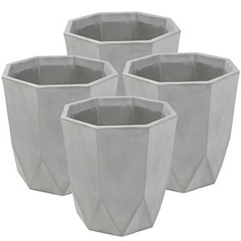 Sunnydaze 14.75 in Modern Faceted Polyresin Outdoor Planter - Light Gray