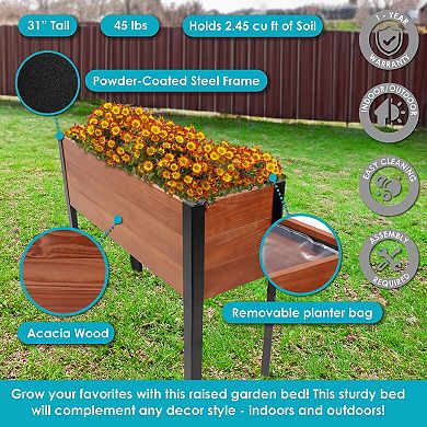 Sunnydaze Acacia Raised Garden Bed with Removable Planter - 31" H