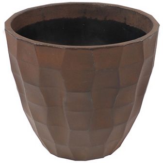 Sunnydaze 15.75 in Pebbled Polyresin Outdoor Planter - Dark Brown