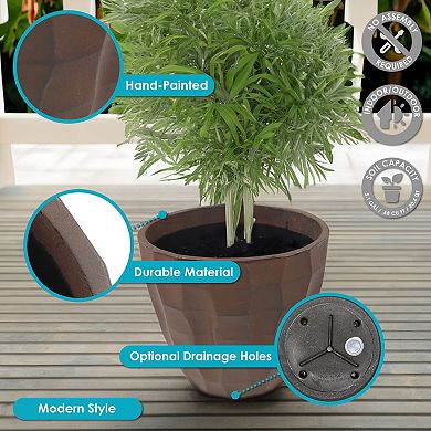 Sunnydaze 15.75 In Pebbled Polyresin Outdoor Planter - Dark Brown