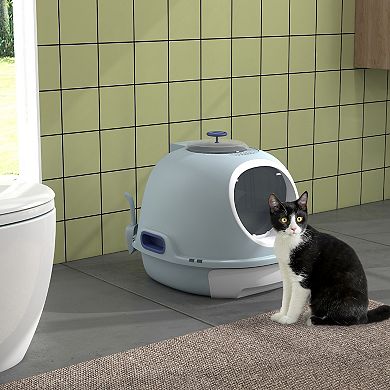 Cat Litter Box Pet Toilet With Scoop Enclosed Drawer Skylight Easy To Clean