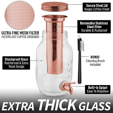 Zulay Kitchen 1.5 Liter Cold Brew Coffee Maker with Thick Glass Carafe & Stainless Steel Mesh Filter