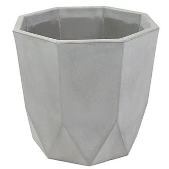 Sunnydaze 14.25 in Modern Faceted Polyresin Outdoor Planter - Light Gray