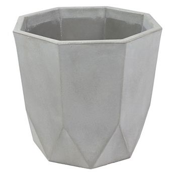 Sunnydaze 14.75 in Modern Faceted Polyresin Outdoor Planter - Light Gray