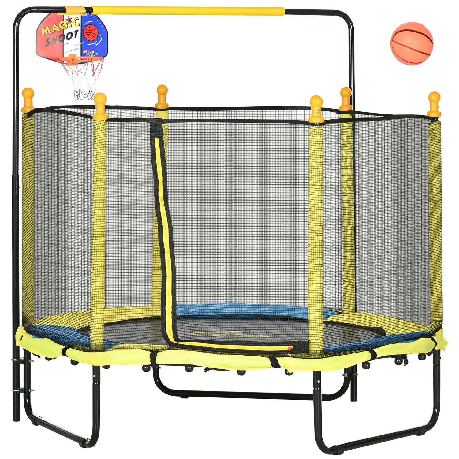 Trampoline For Kids, Adjustable Baby Toddler Trampoline With Basketball Hoop, Round