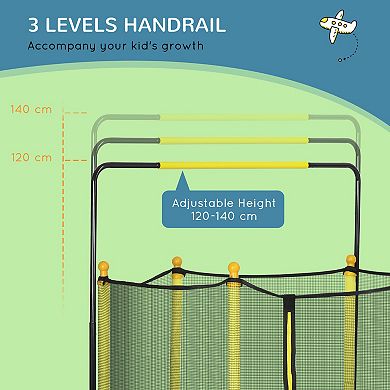 Qaba Kids Trampoline With Net Horizontal Bar Basketball Hoop Indoor, Yellow