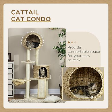 59 Inch Cat Tree For Indoor Cats With Cat Condo, Hammock, Beige