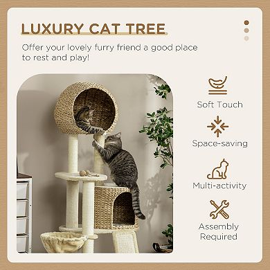 59 Inch Cat Tree For Indoor Cats With Cat Condo, Hammock, Beige