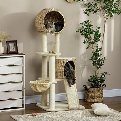 59 Inch Cat Tree For Indoor Cats With Cat Condo, Hammock, Beige