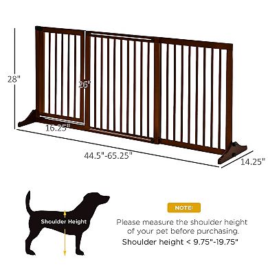 Adjustable Wooden Pet Gate, Freestanding Dog Fence Lockable Doorway, Hall, Brown