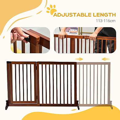 Adjustable Wooden Pet Gate, Freestanding Dog Fence Lockable Doorway, Hall, Brown