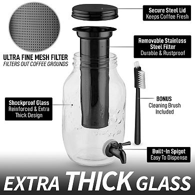 Zulay Kitchen 1.5 Liter Cold Brew Coffee Maker with Thick Glass Carafe & Stainless Steel Mesh Filter