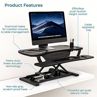 VersaDesk PowerPro 36"W Electric Adjustable Standing Desk Converter, Black