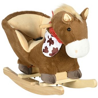 Baby Rocking Horse, Plush Animal Rocker W/ Realistic Sound, Pedals