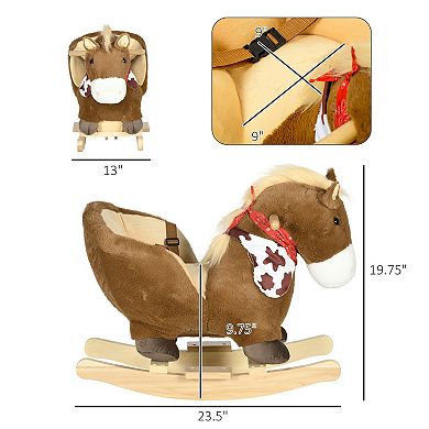 Baby Rocking Horse, Plush Animal Rocker W/ Realistic Sound, Pedals