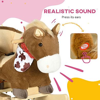 Baby Rocking Horse, Plush Animal Rocker W/ Realistic Sound, Pedals
