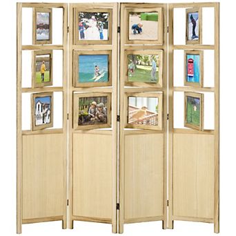 Homcom 4 Panel Room Divider W/ Phoframes Folding Privacy Screens, Natural
