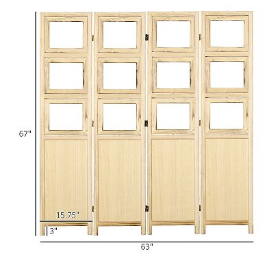 Homcom 4 Panel Room Divider W/ Phoframes Folding Privacy Screens, Natural