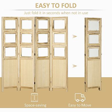 Homcom 4 Panel Room Divider W/ Phoframes Folding Privacy Screens, Natural