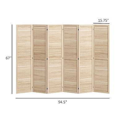 Homcom 6 Panel Room Divider W/ Hole Hooks Folding Privacy Screens, Natural