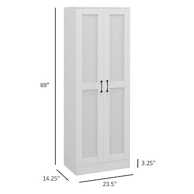 Homcom Storage Cabinet W/ Storage Shelves, Pantry Cupboard Cabinet, White