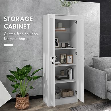 Homcom Storage Cabinet W/ Storage Shelves, Pantry Cupboard Cabinet, White