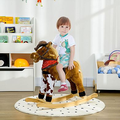 Baby Rocking Horse, Large Riding Horse W/ Realistic Sound, Saddle