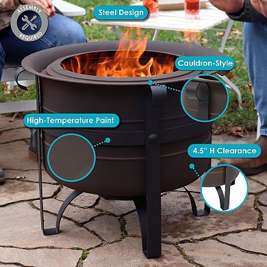 Sunnydaze Steel Cauldron-style Smokeless Fire Pit With Poker