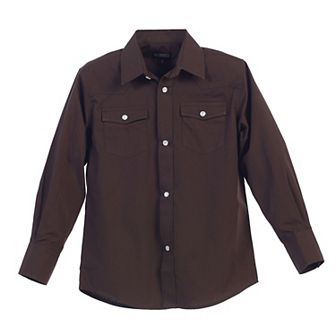 Gioberti Boy's Casual Western Solid Long Sleeve Shirt With Pearl Snaps