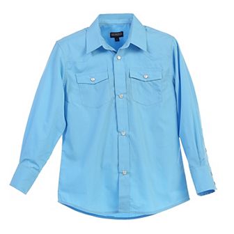 Gioberti Boy's Casual Western Solid Long Sleeve Shirt With Pearl Snaps