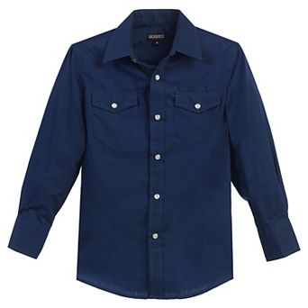 Gioberti Boy's Casual Western Solid Long Sleeve Shirt With Pearl Snaps