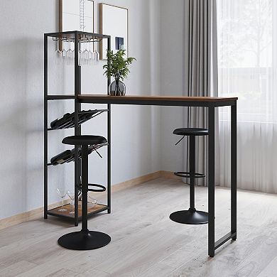 Merrick Lane Metal Frame Bar Table With Bottle And Stemware Storage