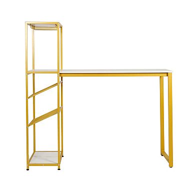 Merrick Lane Metal Frame Bar Table With Bottle And Stemware Storage