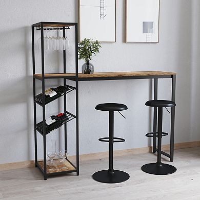Merrick Lane Metal Frame Bar Table With Bottle And Stemware Storage